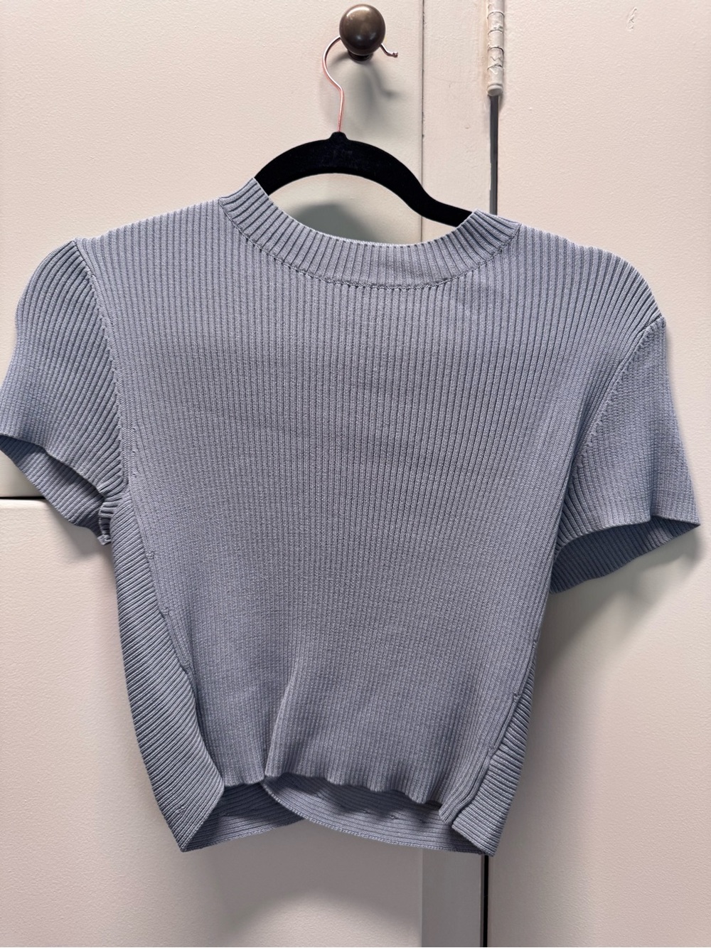 bec + bridge Light Blue Ribbed Short Sleeve Crop Top